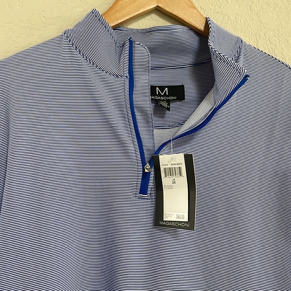 NWT Magaschoni Men's QUARTER ZIP STRETCH KNIT STRIPED TOP Shirt - Picture 4 of 6